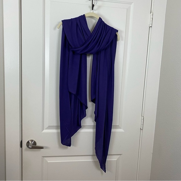 BOHO Oversized Grape Purple Diagonal Fringe Cut Viscose Shawl Wrap 76x30” Scarf - Picture 6 of 8